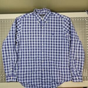 Polo Ralph Lauren Shirt Large Indigo Check Plaid Preppy Academia Casual Classic